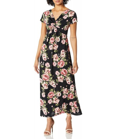 Women's Short Sleeve Twist-Front Maxi, Dark Floral, X-Large $17.37 Blouses