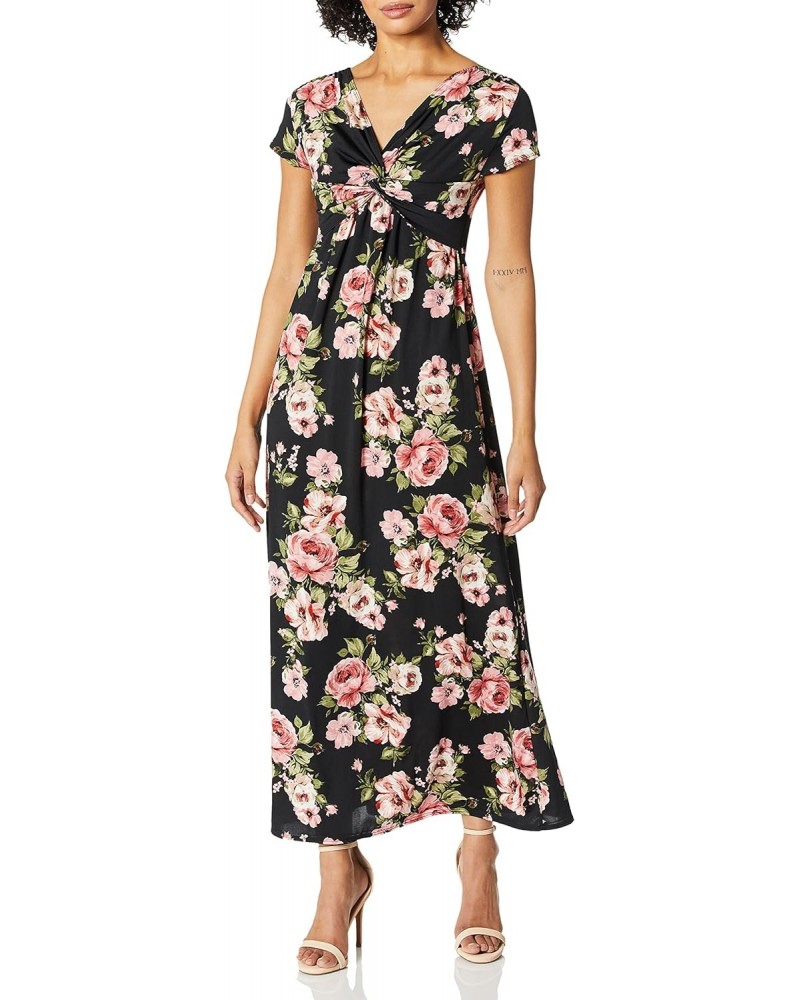 Women's Short Sleeve Twist-Front Maxi, Dark Floral, X-Large $17.37 Blouses