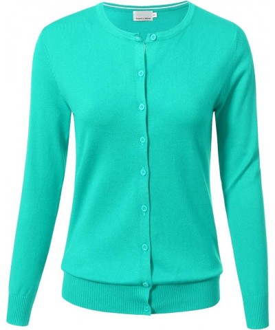 Women's Long Sleeve Button Down Lightweight Crewneck Knit Cardigan Sweater Mint $14.85 Sweaters