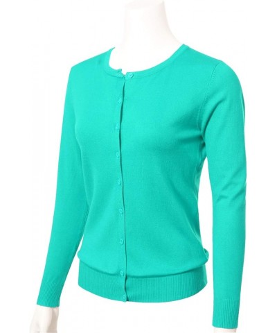 Women's Long Sleeve Button Down Lightweight Crewneck Knit Cardigan Sweater Mint $14.85 Sweaters