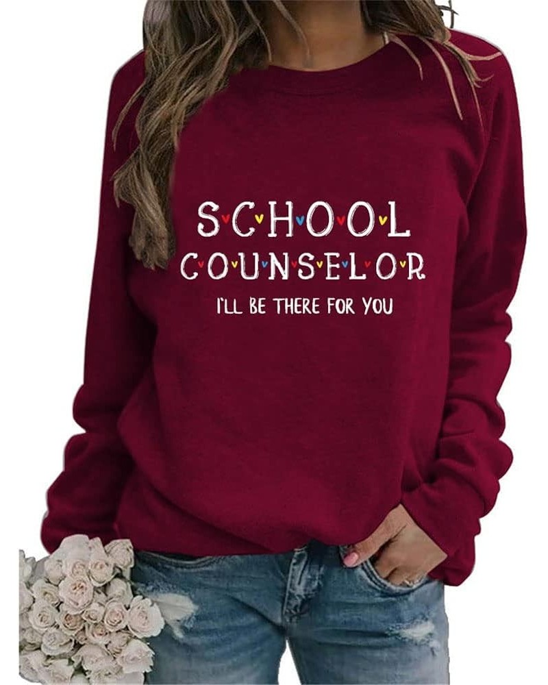 School Counselor Love Heart Graphic Sweatshirt for Women Long Sleeve Fall Shirts Funny Teacher Pullover Tops 02 Wine Red $10....