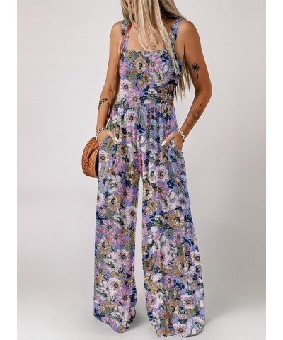 Women's Casual Loose Overalls Jumpsuits One Piece Sleeveless Printed Wide Leg Long Pant Rompers With Pockets Purple $22.55 Ju...