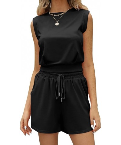 2 Piece Outfits Women Short Sets Summer Cotton Sleeveless Crop Top and Drawstring Waist Shorts Lounge Set Black $17.02 Active...