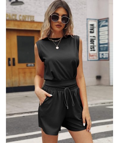 2 Piece Outfits Women Short Sets Summer Cotton Sleeveless Crop Top and Drawstring Waist Shorts Lounge Set Black $17.02 Active...