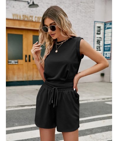 2 Piece Outfits Women Short Sets Summer Cotton Sleeveless Crop Top and Drawstring Waist Shorts Lounge Set Black $17.02 Active...