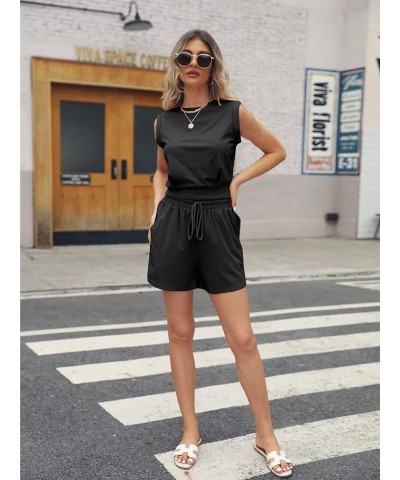 2 Piece Outfits Women Short Sets Summer Cotton Sleeveless Crop Top and Drawstring Waist Shorts Lounge Set Black $17.02 Active...