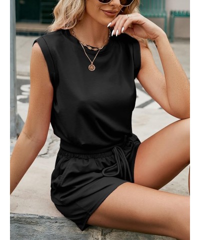 2 Piece Outfits Women Short Sets Summer Cotton Sleeveless Crop Top and Drawstring Waist Shorts Lounge Set Black $17.02 Active...