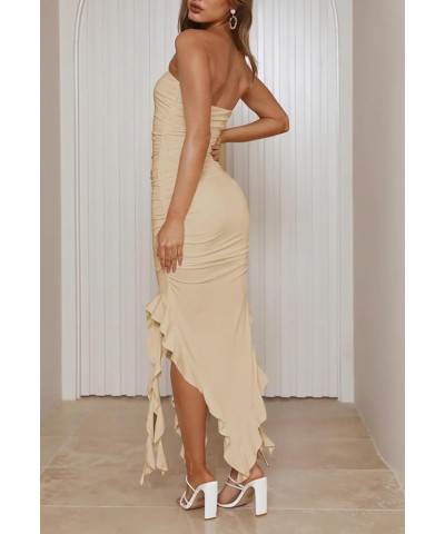 Women's Summer Elegant Sleeveless Bodycon Dresses Mesh Frill Hem Cocktail Party Dress Apricot $22.39 Dresses