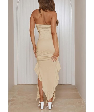 Women's Summer Elegant Sleeveless Bodycon Dresses Mesh Frill Hem Cocktail Party Dress Apricot $22.39 Dresses