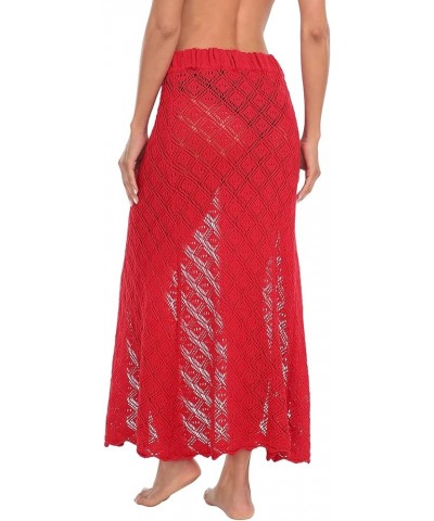 Womens Crochet Cotton Maxi Skirt Beach Cover Up Hollow Knit Swimsuit Coverup Red $15.96 Swimsuits