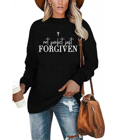 Not Perfect Just Forgiven Women Christian T Shirt Religious Faith Long Sleeve Blouse Gifts Tops Black $13.13 Tops