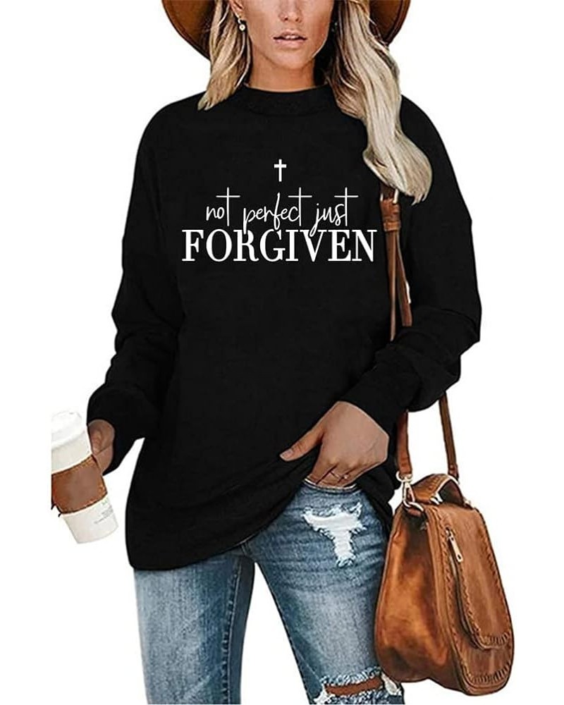 Not Perfect Just Forgiven Women Christian T Shirt Religious Faith Long Sleeve Blouse Gifts Tops Black $13.13 Tops