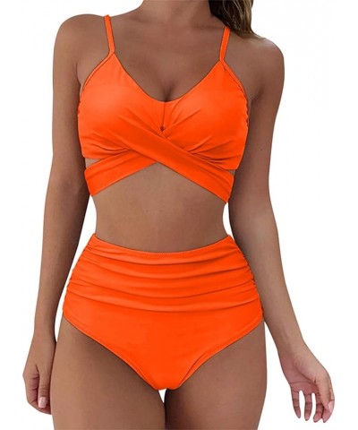 Womens Two Piece Swimsuits Wrap Front Twist Bikini High Waisted Bottom Tummy Control Bathing Suits Solid Color Swimwear 06-or...