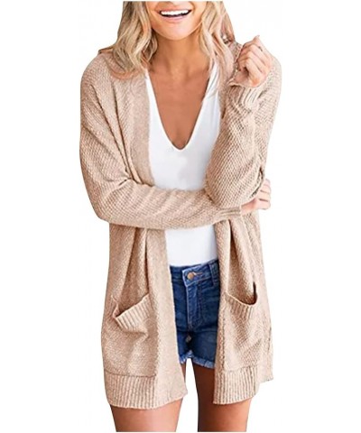 Women Open Front Casual Loose Cardigan Sweater Long Sleeve Comfy Soft 2023 Fall Cardigans with Pockets 02 Beige $14.21 Sweaters