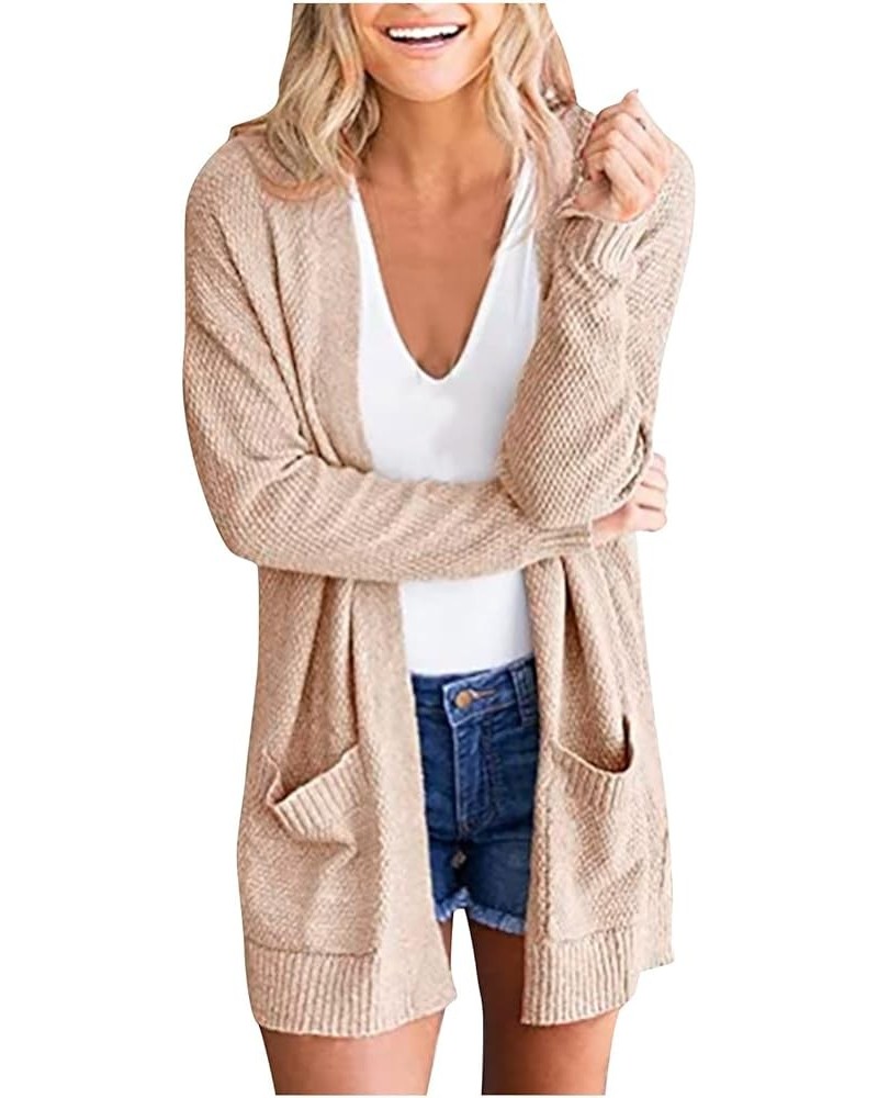 Women Open Front Casual Loose Cardigan Sweater Long Sleeve Comfy Soft 2023 Fall Cardigans with Pockets 02 Beige $14.21 Sweaters