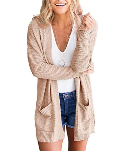 Women Open Front Casual Loose Cardigan Sweater Long Sleeve Comfy Soft 2023 Fall Cardigans with Pockets 02 Beige $14.21 Sweaters