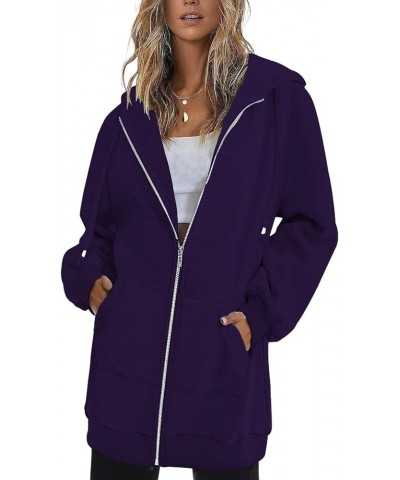 Women's 2023 Zip Up Long Hoodies Sweatshirts Lightweight Casual Long Sleeve Fall Jacket Hooded Coat with Pockets Purple $10.2...