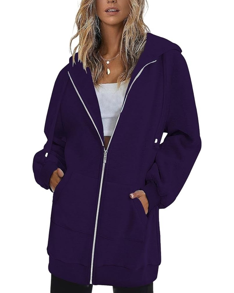 Women's 2023 Zip Up Long Hoodies Sweatshirts Lightweight Casual Long Sleeve Fall Jacket Hooded Coat with Pockets Purple $10.2...