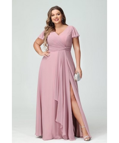 Women's Fultter Sleeves Bridesmaid Dresses Long with Slit Pleated Chiffon Formal Party Dresses with Pocket NA20 Emerald Green...