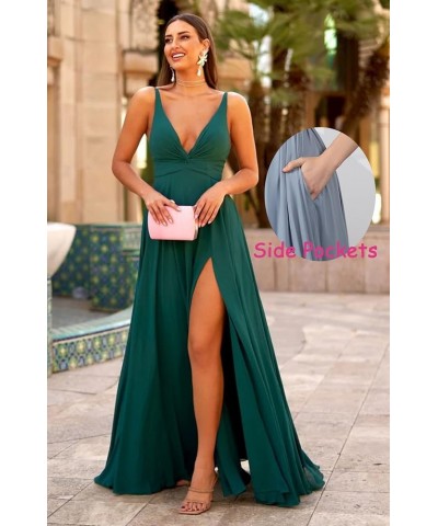 Deep V-Neck Bridesmaid Dresses 2024 Long Chiffon Slit Twisted Front Formal Evening Gown with Pockets Taupe $32.44 Dresses