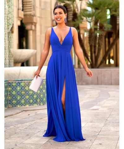 Deep V-Neck Bridesmaid Dresses 2024 Long Chiffon Slit Twisted Front Formal Evening Gown with Pockets Taupe $32.44 Dresses