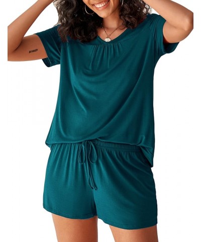 Women's Shorts Pajama Set Short Sleeve Sleepwear Nightwear Pjs S-XXL Z Blue Green $11.00 Sleep & Lounge