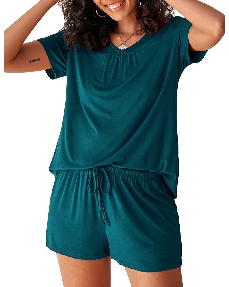 Women's Shorts Pajama Set Short Sleeve Sleepwear Nightwear Pjs S-XXL Z Blue Green $11.00 Sleep & Lounge