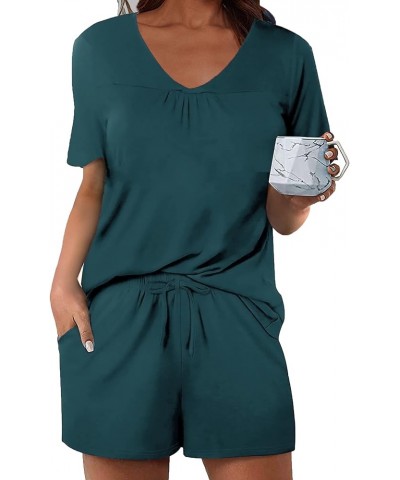 Women's Shorts Pajama Set Short Sleeve Sleepwear Nightwear Pjs S-XXL Z Blue Green $11.00 Sleep & Lounge