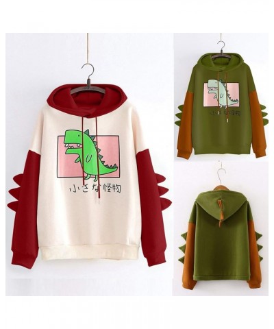 Bear Hoodie For Womens Autumn Patchwork Sweatshirts Long Sleeve Pullover With Cute Personality Bag Dino Hoodie-red $14.16 Hoo...