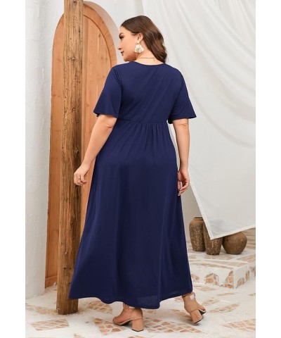 Women's Plus Size Summer Casual Long Dress Short Sleeve V Neck Empire Waist Beach Dresses Plus Size Party Dress S-navy Blue $...