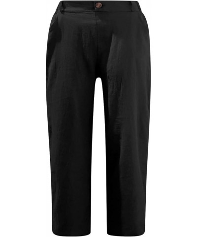 Capris Pants for Women Casual Summer Cotton Linen 3/4 Pants Wide Leg Capris Lightweight Baggy Cropped Lounge Trousers Black $...