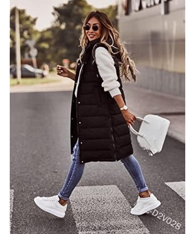 Women's Long Puffer Vest Jackets Hoodies Full Zipper Sleeveless Down Coats Thickened Warm Windbreakers with Pockets Black $15...