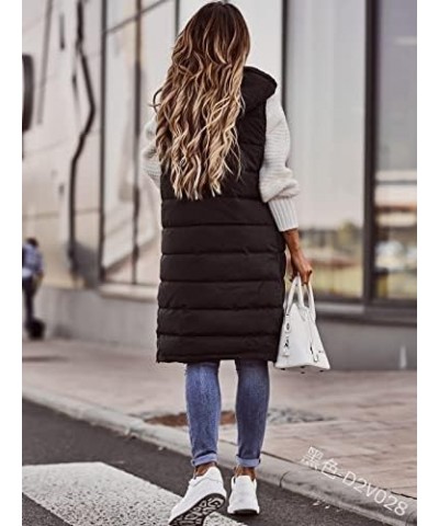 Women's Long Puffer Vest Jackets Hoodies Full Zipper Sleeveless Down Coats Thickened Warm Windbreakers with Pockets Black $15...