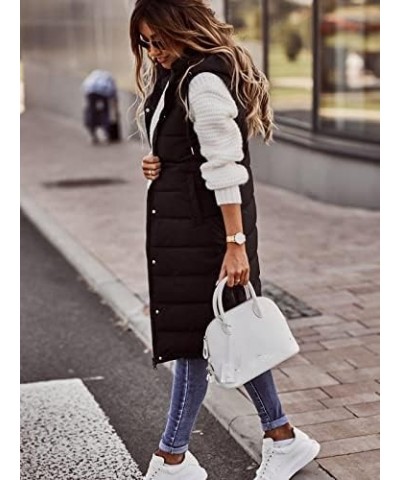 Women's Long Puffer Vest Jackets Hoodies Full Zipper Sleeveless Down Coats Thickened Warm Windbreakers with Pockets Black $15...