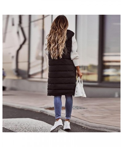 Women's Long Puffer Vest Jackets Hoodies Full Zipper Sleeveless Down Coats Thickened Warm Windbreakers with Pockets Black $15...