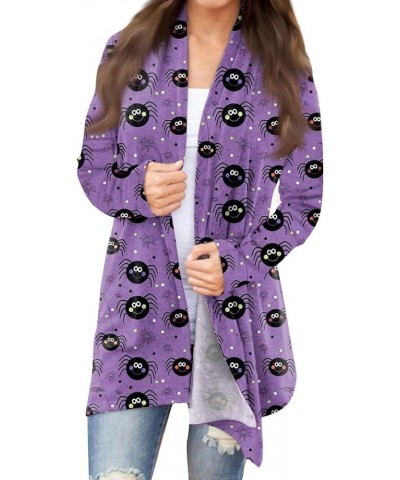 Long Sleeve Cardigan for Women Halloween Print Knit Kinomo Open Front Shirts with Pockets Casual Loose Sweatshirts 3-purple $...