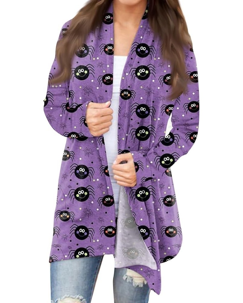 Long Sleeve Cardigan for Women Halloween Print Knit Kinomo Open Front Shirts with Pockets Casual Loose Sweatshirts 3-purple $...