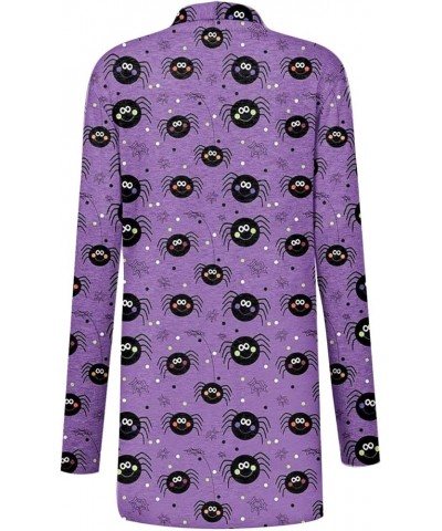 Long Sleeve Cardigan for Women Halloween Print Knit Kinomo Open Front Shirts with Pockets Casual Loose Sweatshirts 3-purple $...