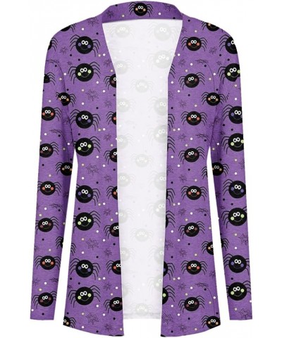 Long Sleeve Cardigan for Women Halloween Print Knit Kinomo Open Front Shirts with Pockets Casual Loose Sweatshirts 3-purple $...