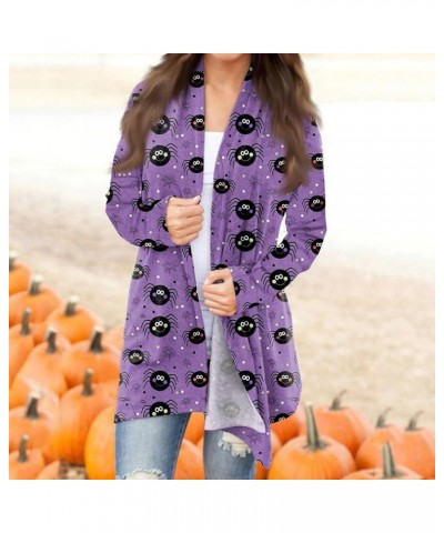 Long Sleeve Cardigan for Women Halloween Print Knit Kinomo Open Front Shirts with Pockets Casual Loose Sweatshirts 3-purple $...