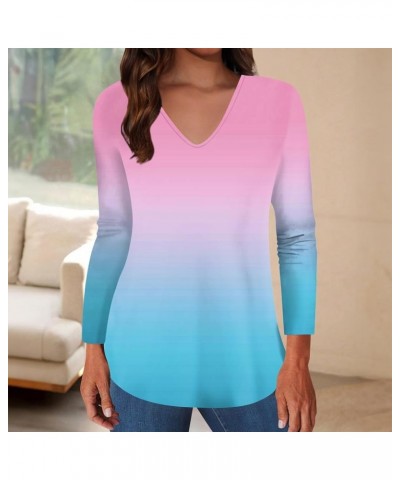 Shirts for Women,Women's Trendy Gradient V Neck Long Sleeve Blouse Casual Loose Fall Going Out Pullover Graphic Tunic 3-royal...