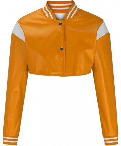 Faux Leather Cropped Jacket Women Fashion Motorcycle Biker Jackets Long Sleeve Button Up Casual Bomber Jackets Yellow $12.18 ...