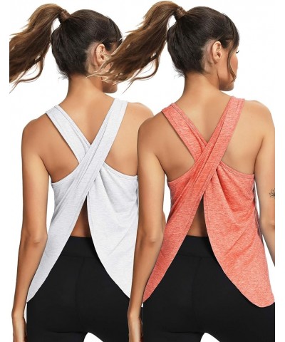 Open Back Workout Top Backless Yoga Shirts Tie Back Workout Tank Activewear Shirts Exercise Yoga Tank Tops (1-3Pack) 2pack Wh...