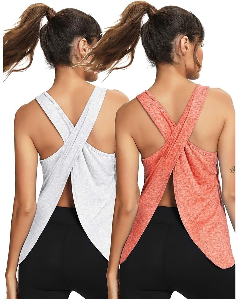 Open Back Workout Top Backless Yoga Shirts Tie Back Workout Tank Activewear Shirts Exercise Yoga Tank Tops (1-3Pack) 2pack Wh...