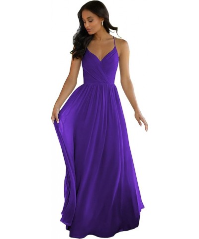 Women's V Neck Bridesmaid Dreses Long for Wedding A-Line Chiffon Open Back Formal Gown with Pockets Purple $31.34 Dresses