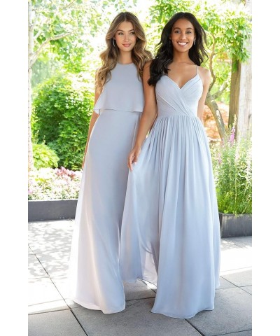 Women's V Neck Bridesmaid Dreses Long for Wedding A-Line Chiffon Open Back Formal Gown with Pockets Purple $31.34 Dresses