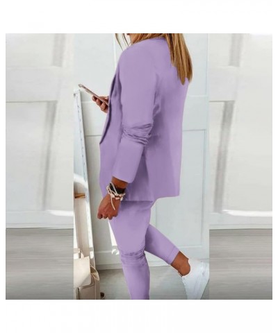 Business Suit for Women Casual Solid Long Sleeve Blazers Open Front Drawstring Pant Suits Set Elegant 2 Piece Outfit A01-purp...