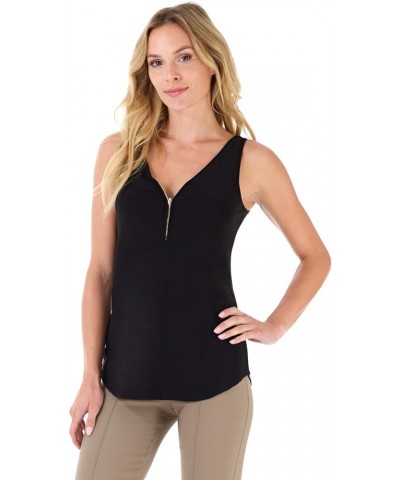 Women's Ultra Soft and Chic Tank w/Front Zipper Detail Black $16.45 Tanks