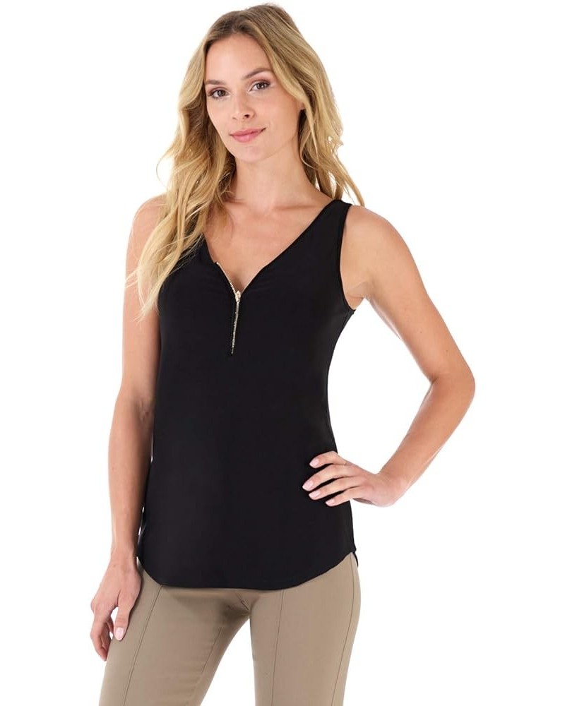 Women's Ultra Soft and Chic Tank w/Front Zipper Detail Black $16.45 Tanks