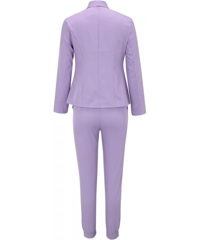 Business Suit for Women Casual Solid Long Sleeve Blazers Open Front Drawstring Pant Suits Set Elegant 2 Piece Outfit A01-purp...